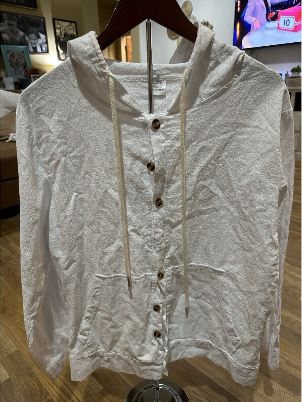 Linen Blend Hoodie Women’s S Lightweight Beach Coastal Button Hoodie